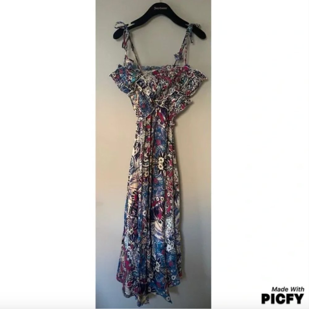 NWT Anthropologie | Blue Tan Smocked Gauze Criss-Cross Paisley Print Maxi Dress - Picture 4 of 10